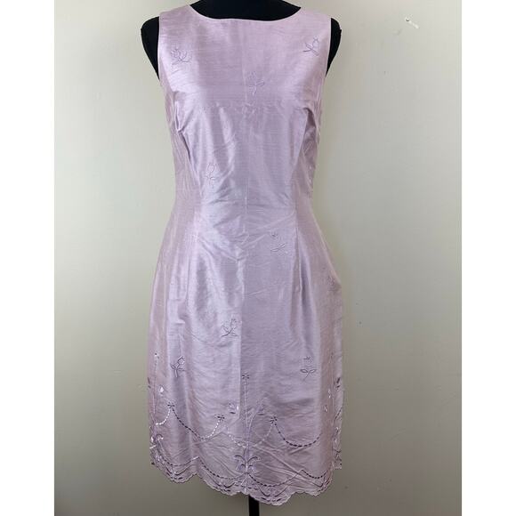 Neiman Marcus Floral Embroidered Silk Sheath Dress Coquette Cottagecore Fairy 6 - Picture 2 of 11